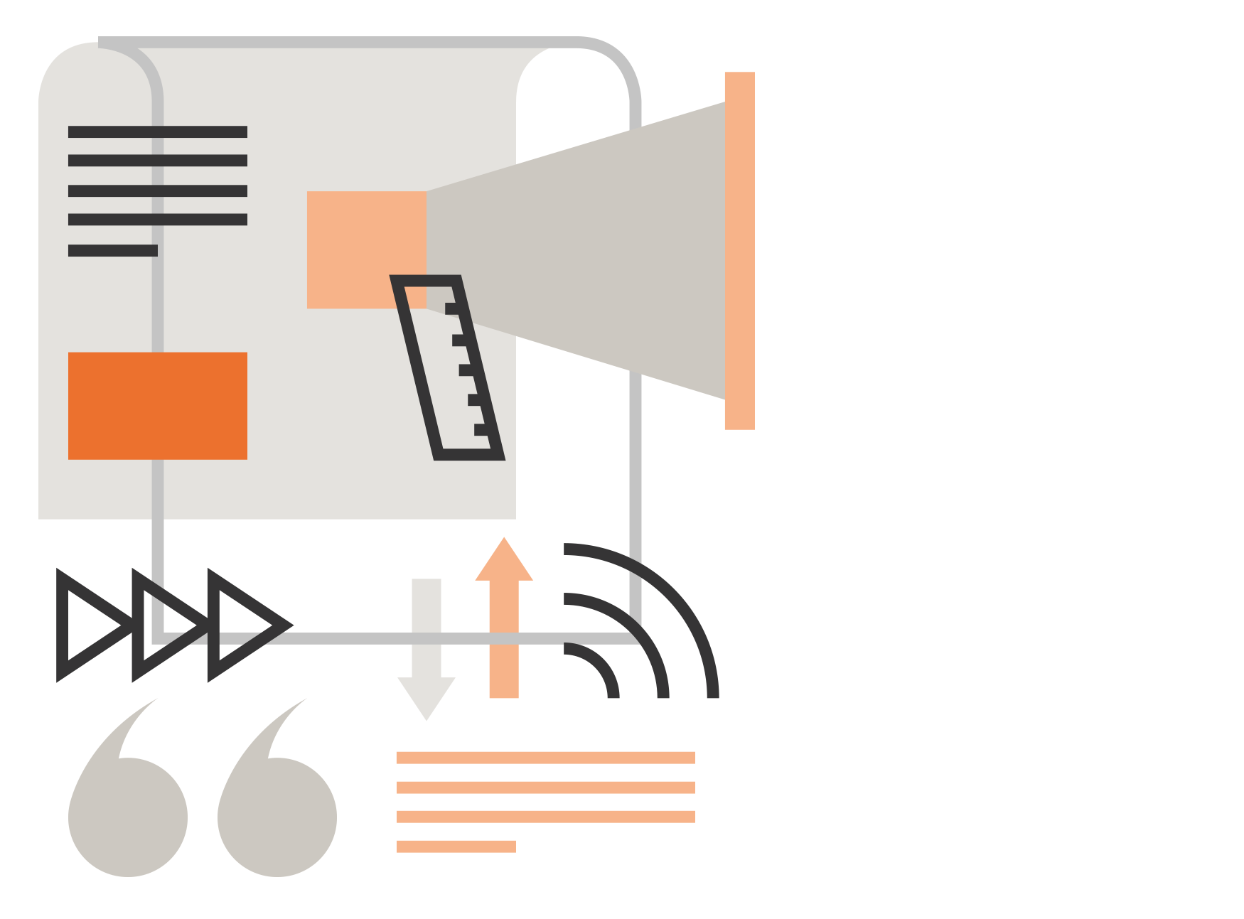 Illustrated icon with loudspeaker and quotation marks