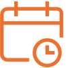 Orange line drawing of a calendar and clock