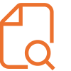 Orange line drawing of a piece of paper and a magnifying glass