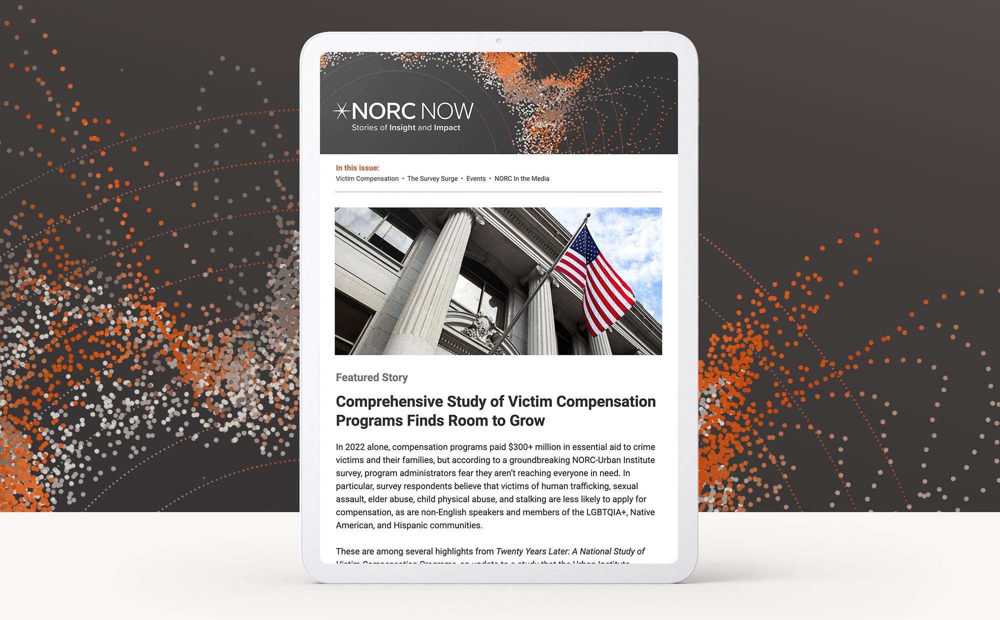 Visual example of NORC Now email newsletter